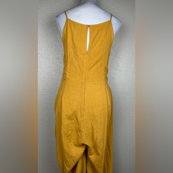 Paper Crane Yellow Linen Jumpsuit, Tie Front Jumper Size Large, Mustard Yellow - Picture 7 of 14